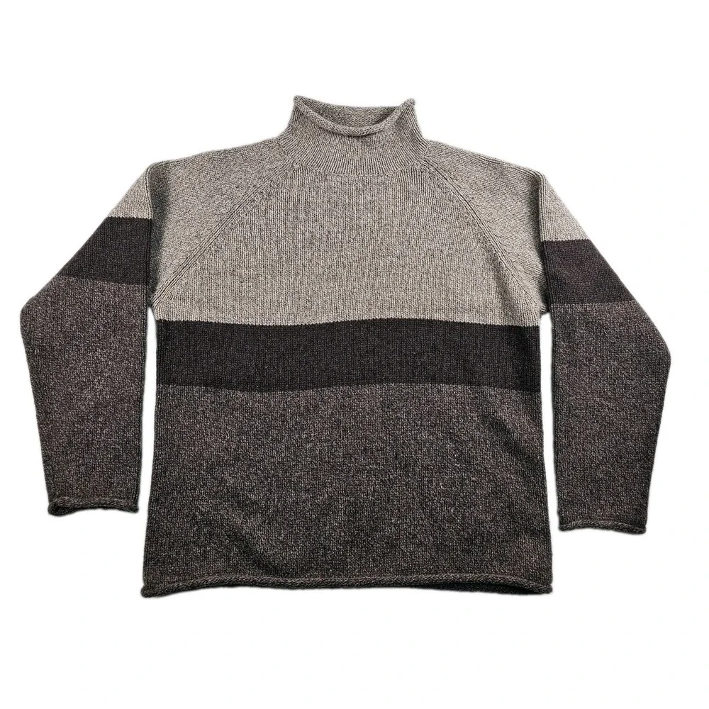 Vtg Driving Force Sweater Lambs Wool Knit Striped Mens XL Roll Neck 90s Striped